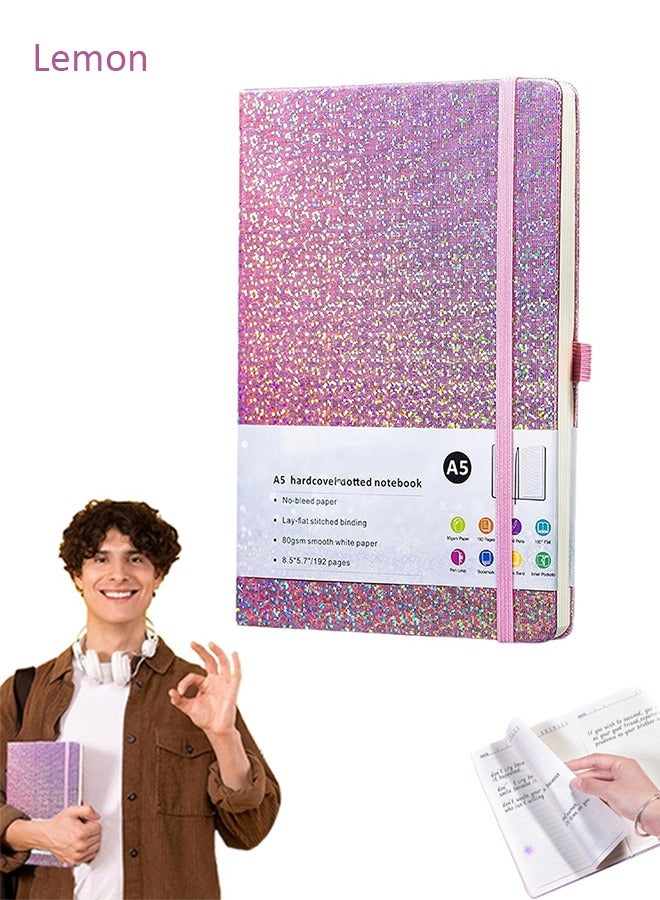 ليمون دفتر ملاحظات لامع A5، دفتر ملاحظات مسطر، دفتر ملاحظات A5 للفتيات والنساء، تصميم لطيف بنقشة قلب، يوميات ليزر لامعة، دفتر ملاحظات جامعي، غلاف مقوى، للعمل، المدرسة، تدوين الملاحظات، الأعمال (وردي). - Image 1